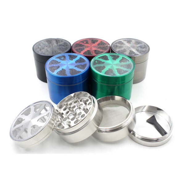 Herb Grinders 50mm Zinc Alloy Grinders With Clear Top Window Lighting Tooth 4 Parts