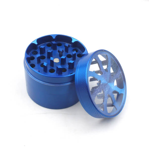 Herb Grinders 55mm Zinc Alloy Grinders With Clear Top Window Lighting Tooth 4 Parts