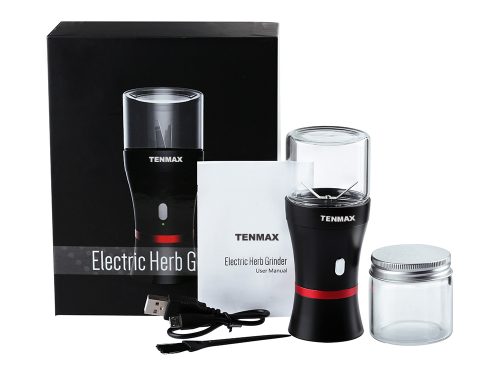 TENMAX electric herb grinder crusher crank machine tobacco grinder black with two glass container